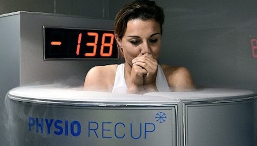 Woman cold in cryo chamber